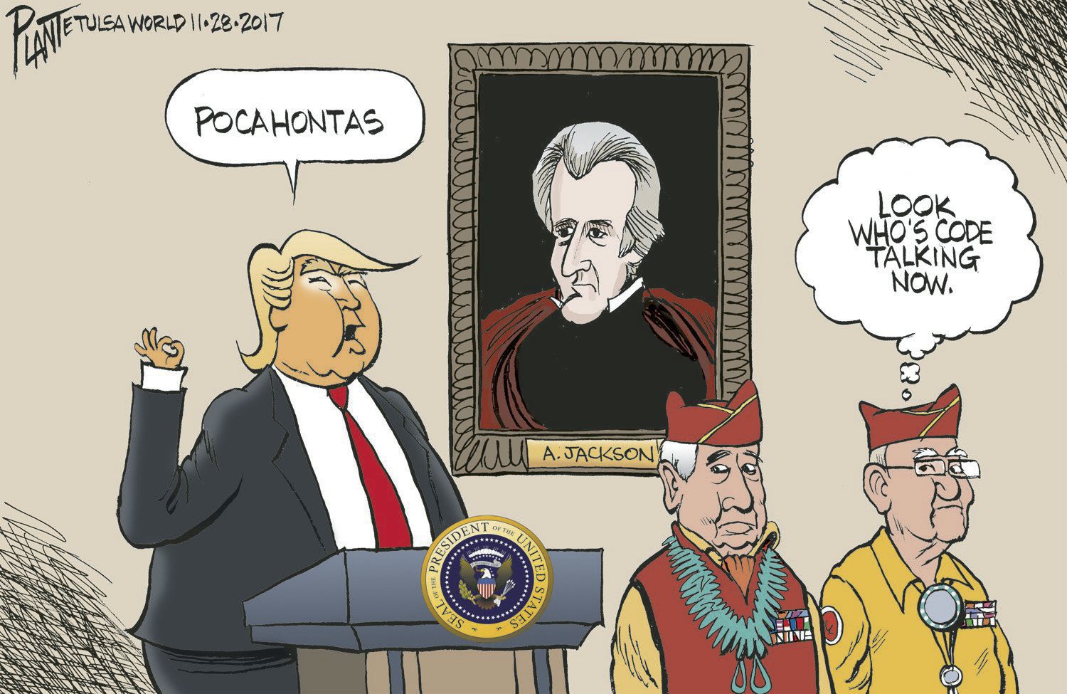 Bruce Plante Cartoon: Trump and Pocahontas